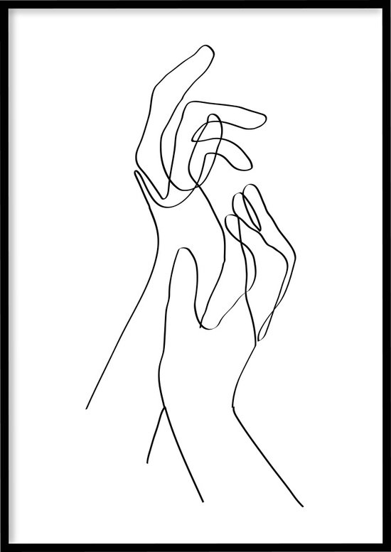 Foto: Poster hands 30x40 cm met fotolijst line art poster abstracte poster ingelijst wallll