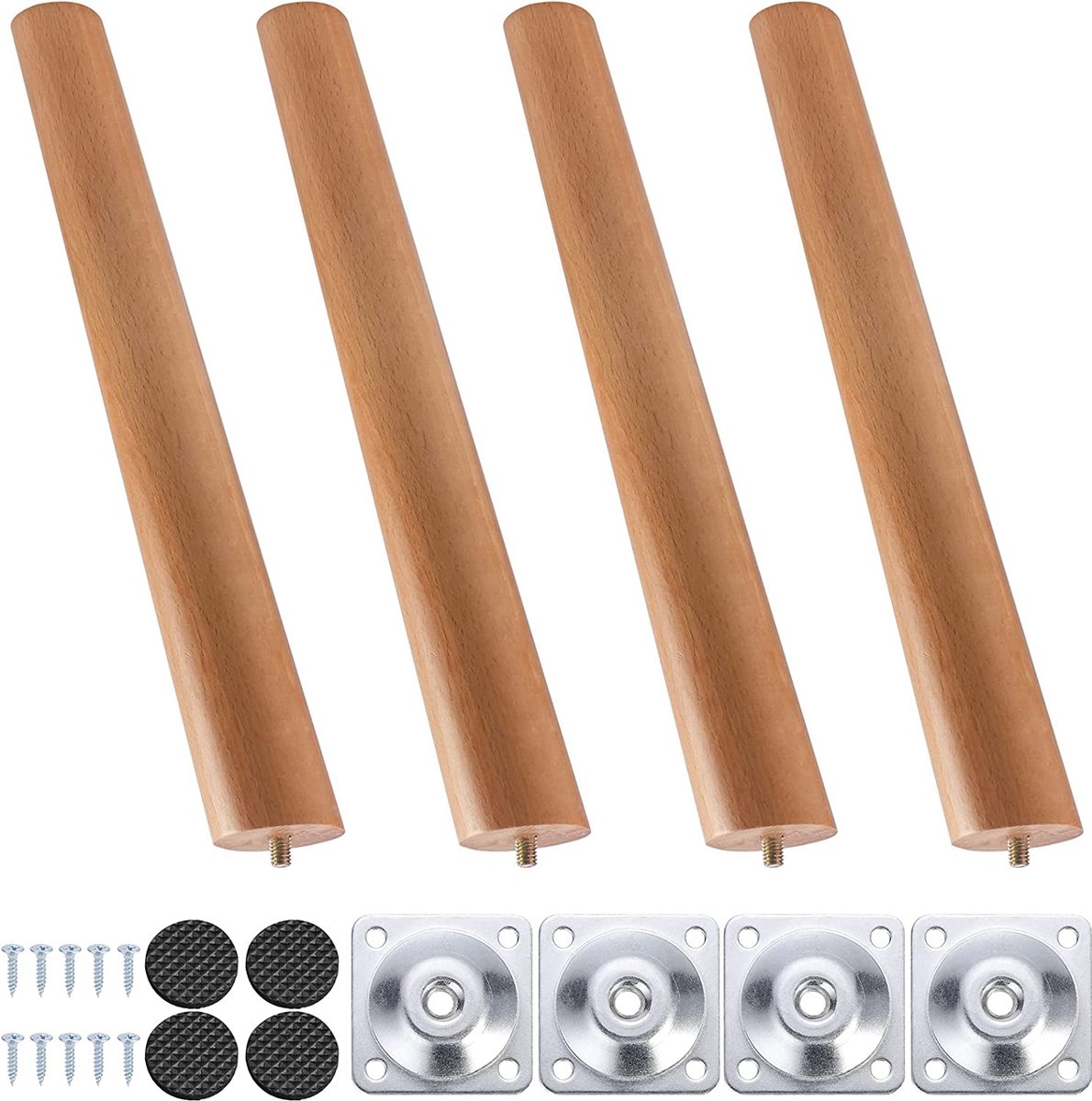 Houten tafelpoten, 4 stuks, 33 cm, massief hout, conische vervanging ...