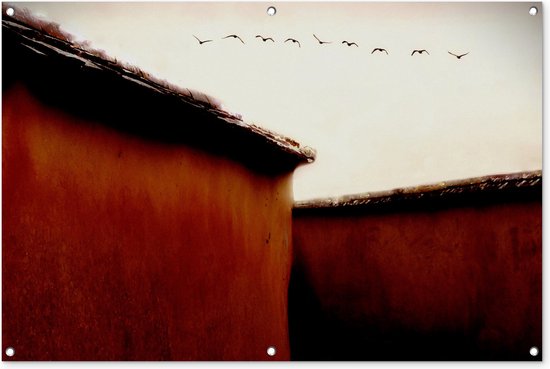 Foto: Tuinposter tuindoek tuinposters buiten dieren vogels huizen rood 120x80 cm tuin