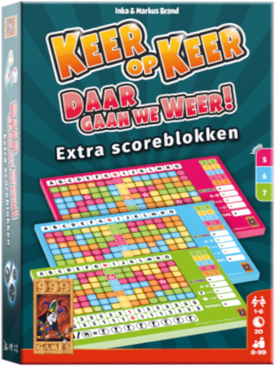 Scoreblokken Keer op Keer drie stuks Level 5, 6 en 7 Dobbelspel - 999 Games