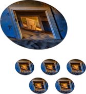 Onderzetters voor glazen - Rond - Zand - Blauw - Deur - Architectuur - 10x10 cm - Glasonderzetters - 6 stuks