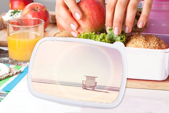 Lunch box Wit - Lunch box - Boîte à pain - Plage - Cabane - Soleil - Mer - Eté - 18x12x6 cm - Adultes