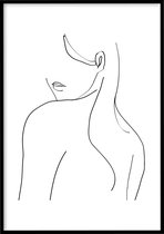 Poster Line Art Woman Long Hair - 30x40 cm - Line art poster - Abstracte poster - Exclusief fotolijst - WALLLL