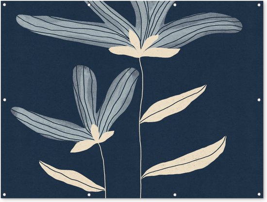 Muurdecoratie buiten Bloemen - Planten - Blauw - Natuur - 160x120 cm - Tuindoek - Buitenposter