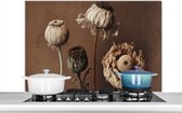 Spatscherm keuken 100x65 cm - Kookplaat achterwand Bloemen - Planten - Droogbloemen - Bruin - Muurbeschermer - Spatwand fornuis - Hoogwaardig aluminium