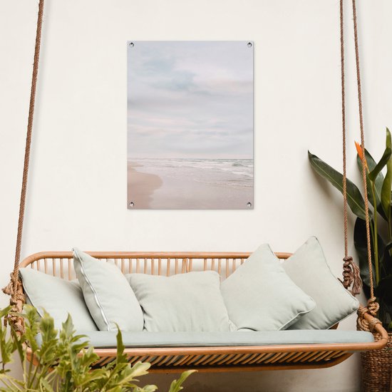 Tuinposter 60x80 cm - Tuindecoratie Zee - Strand - Golven - Natuur - Zomer - Poster voor in de tuin - Buiten decoratie - Schutting tuinschilderij - Tuindoek muurdecoratie - Wanddecoratie balkondoek
