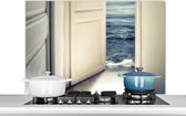 Spatscherm keuken 100x65 cm - Kookplaat achterwand Deur - Zee - Abstract - Water - Muurbeschermer - Spatwand fornuis - Hoogwaardig aluminium