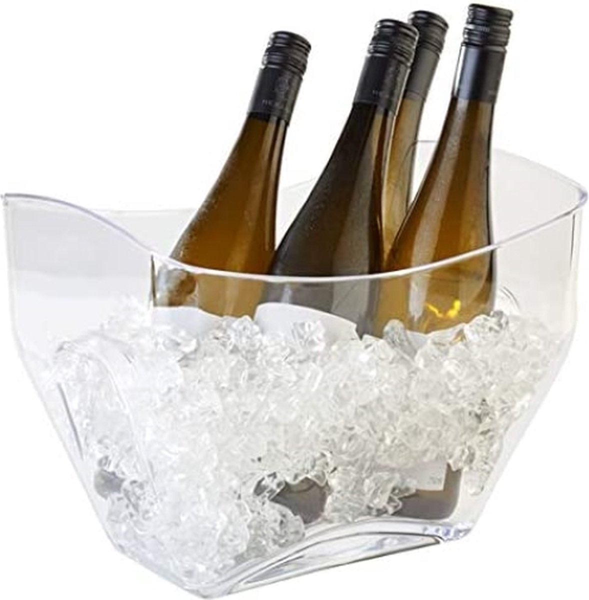 Wijnkoeler, champagnekoeler, hoogwaardige flessenkoeler van helder transparant MS - kunststof met handgrepen aan de zijkant, inhoud 7 liter, waterdicht - afwasbaar.