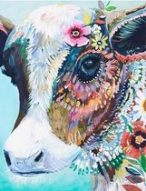 Denza - Diamond painting koe koeien kop 40 x 50 cm volledige bedrukking ronde steentjes direct leverbaar paintings boerderij