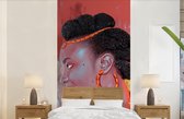 Behang - Fotobehang Vintage - Vrouw - Portret - Vlinder - Rood - Breedte 120 cm x hoogte 240 cm - Behangpapier