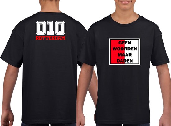 GEEN WOORDEN MAAR DADEN uniseks Kids T-shirt - Zwart - Maat 98 | 104