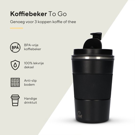GOAT Outdoor RVS Koffiebeker To Go - Thermosbeker - Theebeker - Reisbeker - Lekvrij - 380ml - Zwart