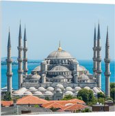 Acrylglas - Sultan Ahmet Moskee aan de Zee van Turkije - 100x100 cm Foto op Acrylglas (Met Ophangsysteem)