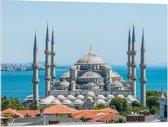 Acrylglas - Sultan Ahmet Moskee aan de Zee van Turkije - 100x75 cm Foto op Acrylglas (Met Ophangsysteem)