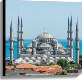 Canvas - Sultan Ahmet Moskee aan de Zee van Turkije - 60x60 cm Foto op Canvas Schilderij (Wanddecoratie op Canvas)