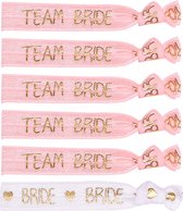 Team Bride Pink - Bride Wit - 11 Delige vrijgezellenfeest Armbanden set van Elastiek - Haarelastiek
