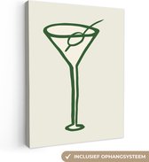 Canvas schilderij 120x160 cm - Wanddecoratie Cocktail - Rietje - Glas - Groen - Muurdecoratie woonkamer - Slaapkamer decoratie - Kamer accessoires - Schilderijen