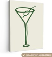 Canvas schilderij 120x160 cm - Wanddecoratie Cocktail - Rietje - Glas - Groen - Muurdecoratie woonkamer - Slaapkamer decoratie - Kamer accessoires - Schilderijen