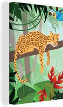 Tableau sur toile Animaux de la jungle - Toucan - Garçons - Meiden - Léopard - 60x90 cm - Décoration murale