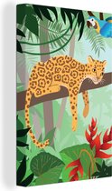 Canvas Schilderij Jungle dieren - Toekan - Jongens - Meiden - Luipaard - 60x90 cm - Wanddecoratie