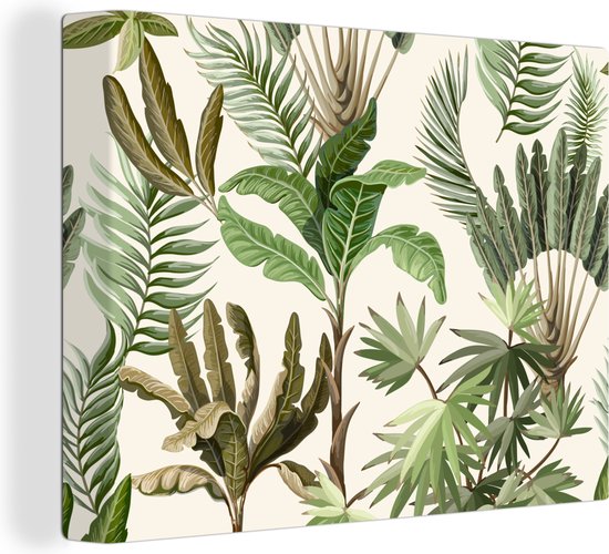 Canvas Schilderij Jungle - Palmboom - Bananenplant - Kinderen - Natuur - Planten - 80x60 cm - Wanddecoratie