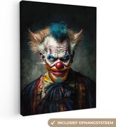 Canvas Schilderij Clown - Portret - Make up - Clownsneus - Kleding - 60x80 cm - Wanddecoratie