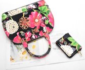 Handtas met portemonnee. Bloemen print en strik Flower Bow zwart - (bxhxd) ca. 26cm x 19cm x 13cm