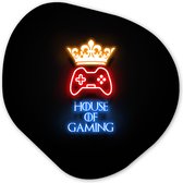 Organische Wanddecoratie - Kunststof Muurdecoratie- Organisch Schilderij - Gaming quotes - Neon - House of gaming - Kroon - Tekst- 90x90 cm - Organische spiegel vorm op kunststof