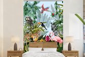 Behang - Fotobehang Jungle - Natuur - Jongens - Meisjes - Kinderen - Zebra - Flamingo - Breedte 180 cm x hoogte 280 cm