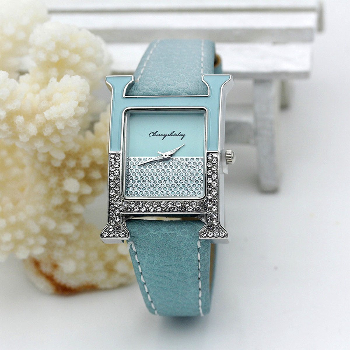 Hetty'S - Horloge - met dubbele H - Turquoise met Zirconia's