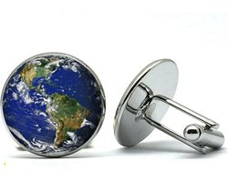 Wereldkaart Manchetknopen Heren Zilver Kleurig - Rond - Globe - Cufflinks - Valentijnsdag - Valentijn Cadeautje voor Hem