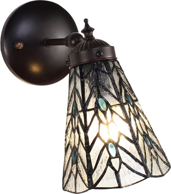 HAES DECO - Wandlamp Tiffany 17x12x23 cm Transparant Glas Metaal Rond Muurlamp Sfeerlamp Tiffany Lamp