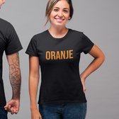 Zwart Koningsdag T-shirt - MAAT M - Dames Pasvorm - Tekst Oranje In Oranje
