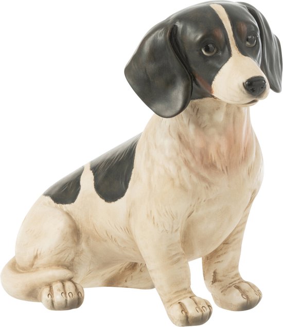 J-Line Hond Zittend Resine Zwart/Wit