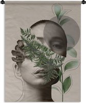 Wandkleed - Wanddoek - Vrouw - Planten - Abstract - Groen - 120x160 cm - Wandtapijt