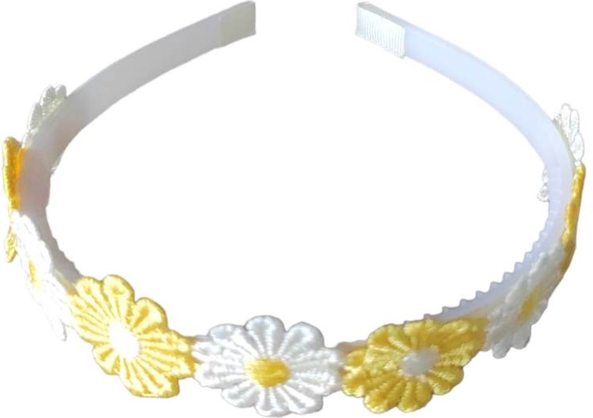 Diadeem Meisjes met Bloemen - Communie - Lentefeest - Haaraccessoires voor Meisjes - Geel & Crème