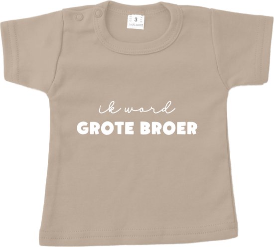 Baby t-shirt korte mouw - Ik word grote broer - Beige - Maat 86 - Zwanger - Geboorte - Big Brother - Aankondiging - Zwangerschapsaankondiging - Peuter - Dreumes