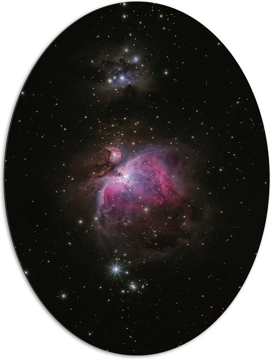 Dibond Ovaal - Paars Getinte Vlekken tussen de Sterren in het Universum - 81x108 cm Foto op Ovaal (Met Ophangsysteem)