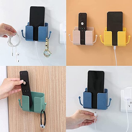 Opbergdoos voor wandmontage, wandhouder, organizer met haken, afstandsbediening, houder organizer, met 2 haken, voor plaatsing van afstandsbediening, mobiele telefoon, hoofdtelefoon, bekijken