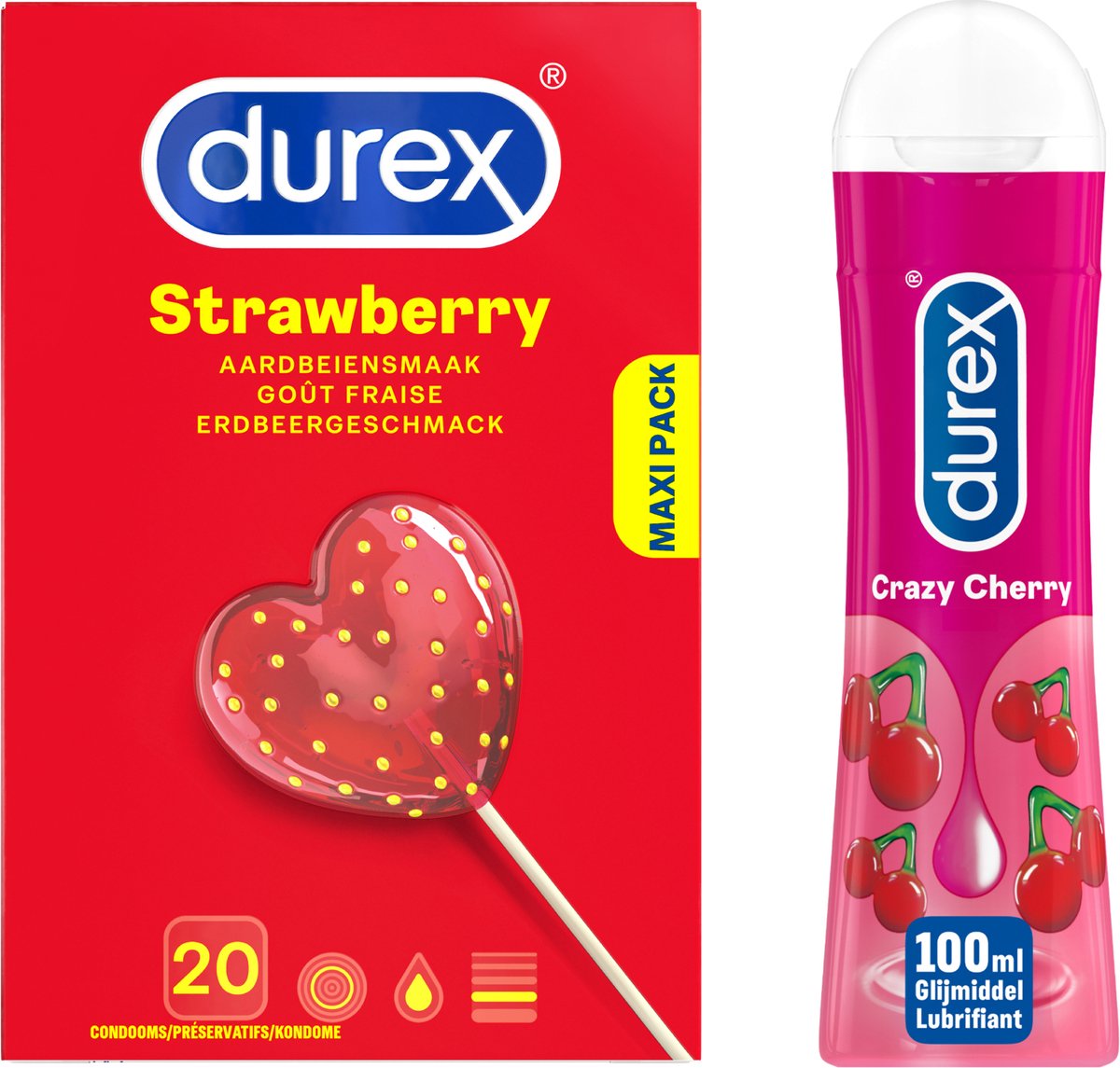Goedkoopste Durex - Glijmiddel Crazy Cherry waterbasis 100ML - Condooms Sexy Strawberry 20st