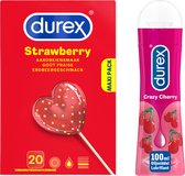 Durex - Glijmiddel Crazy Cherry waterbasis 100ML - Condooms Sexy Strawberry 20st
