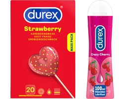 Durex - Glijmiddel Crazy Cherry waterbasis 100ML - Condooms Sexy Strawberry 20st
