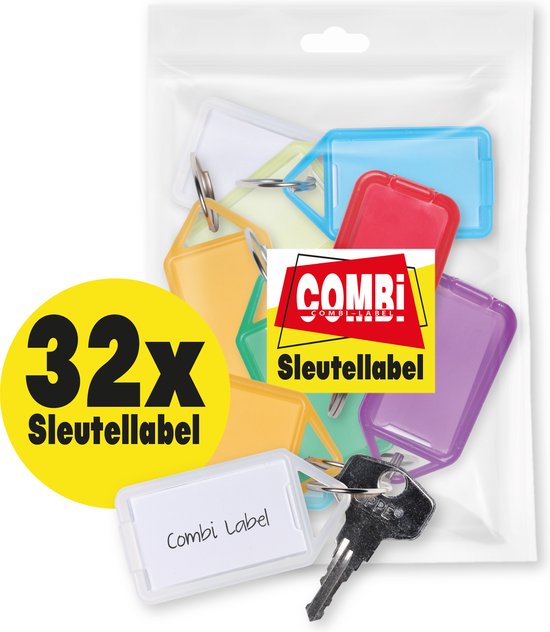 Combi-Label Foldable Foldable Key Label - Key Labels with Inlay - Keychain - Name Label - 32 Pièces