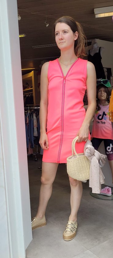 fluorescerende roze jurk met rits die volledig open kan - maat M/L