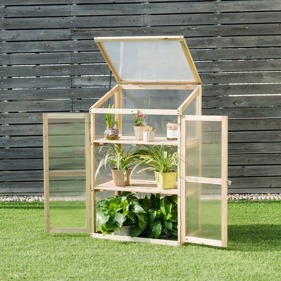 AC-Déco Mini Wooden Greenhouse- Brown - 54 L x 69.4 W x 125.2 cm H