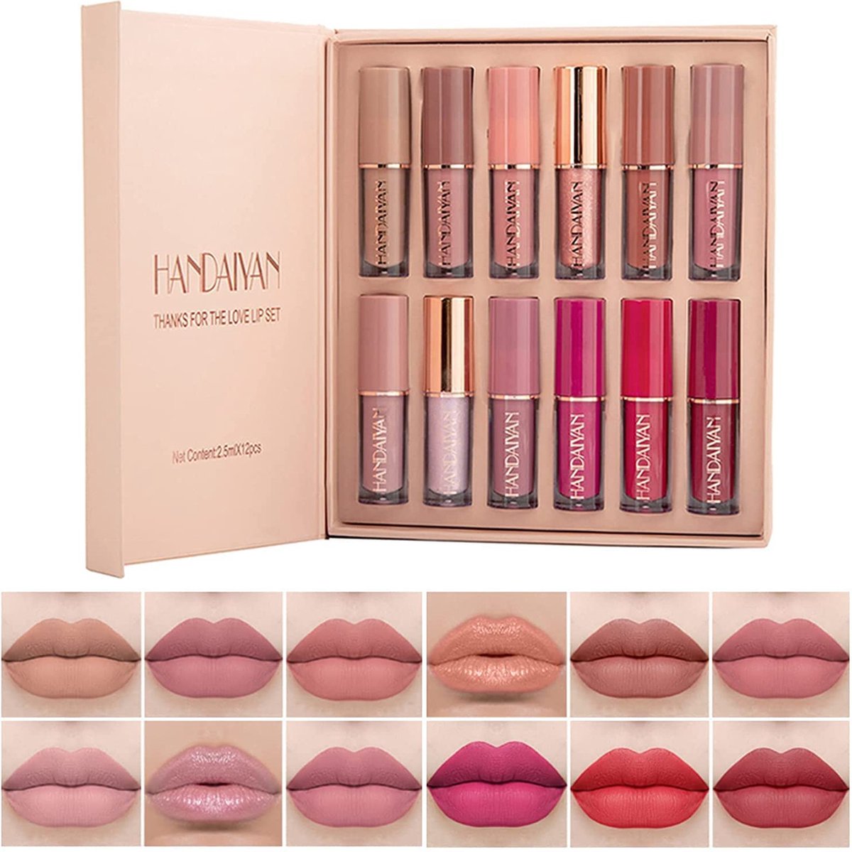 12 kleuren matte lippenstiftset, fluwelen lipglossset met matte finish, hydraterende lippenstift met geschenkdoos