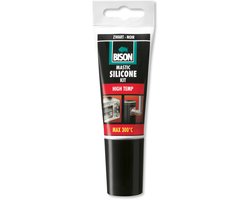 Bison Siliconenkit High Temp tube 60 ml, hittebestendig tot 300°C, makkelijk verwerkbaar, zwart, kleurvast, blijvend elastisch, makkelijk te verwerken, hittebestendig