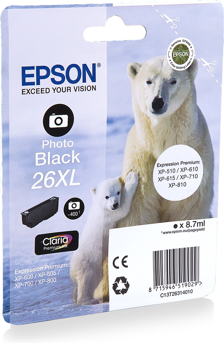 Epson 26XL T2631 - Inktcartridge / Foto Zwart / Hoge Capaciteit