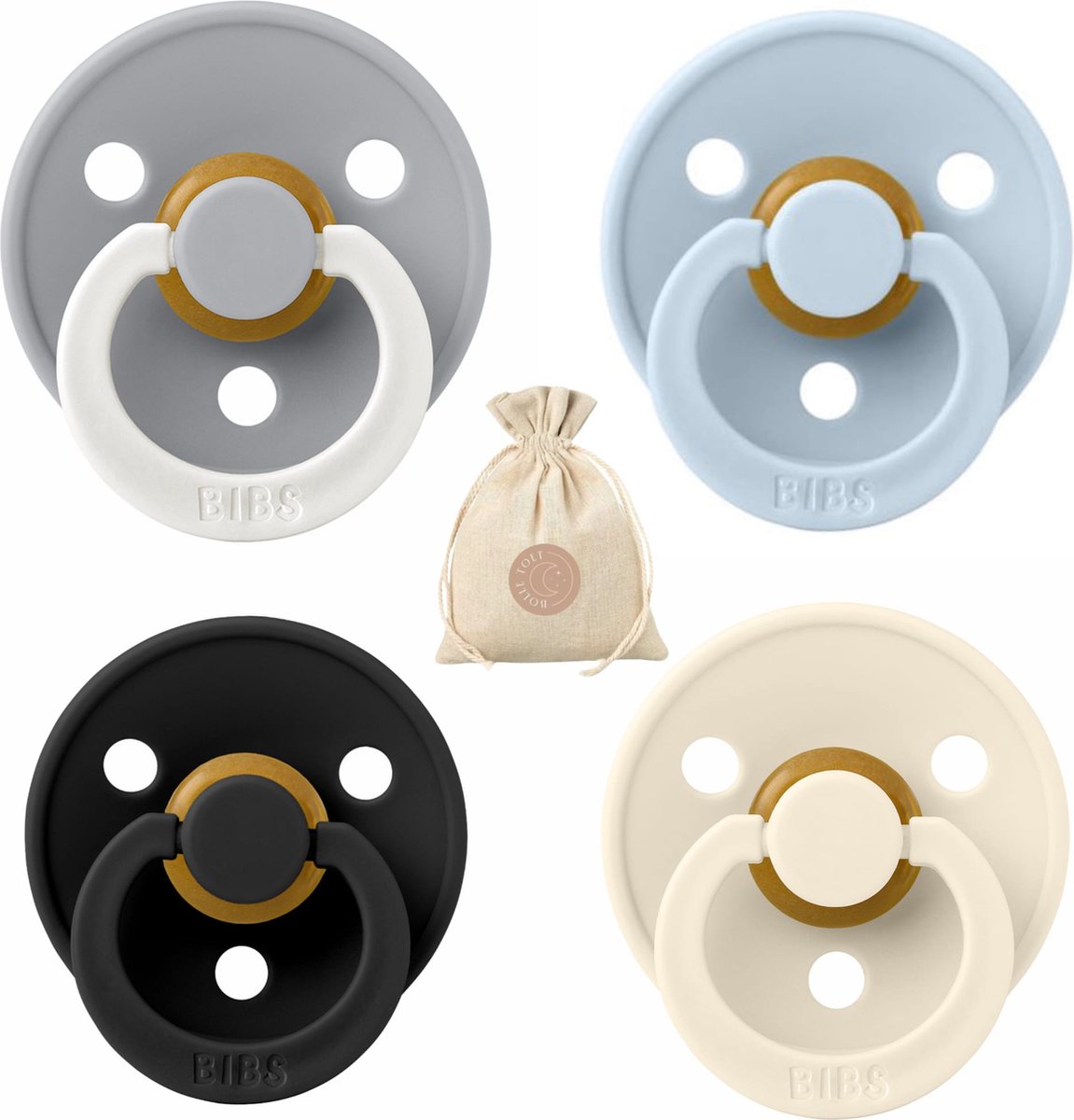 Goedkoopste BIBS fopspenen - T2 -Baby Blue, Ivory, Black, Glow Cloud -6-18 maanden - spenen - speen - fopspeen - BolleToet speenzakje