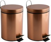 MSV Prullenbak/pedaalemmer - 2x - metaal - koper kleurig - 3 liter - 17 x 25 cm - Badkamer/toilet